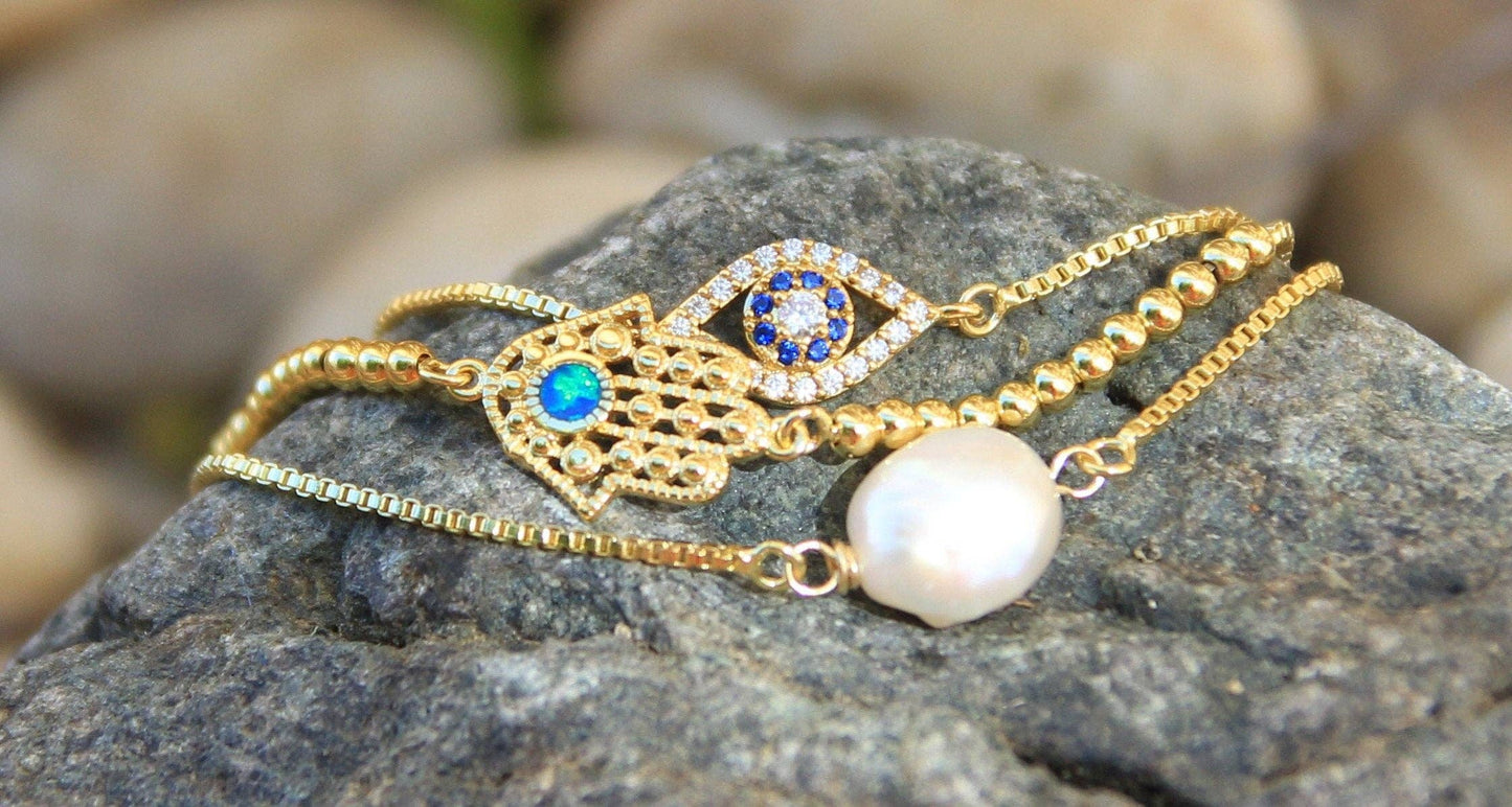 Gold Opal Hamsa Hand Bracelet