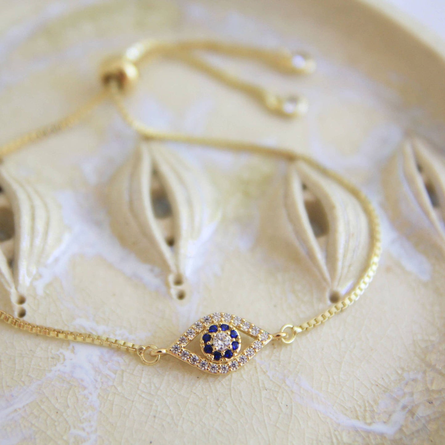 Gold Cubic Zirconia Evil Eye Bracelet