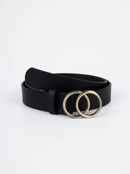 Leather Belt - Montpellier - Double Ring Buckle - Gold / Black