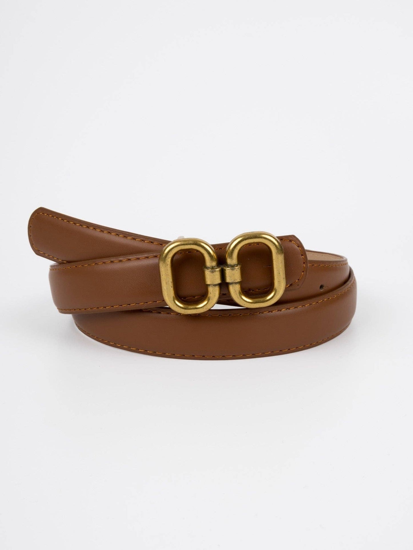 Leather Belt - Roubaix - Double Linked Oval Buckle - Gold / Tan