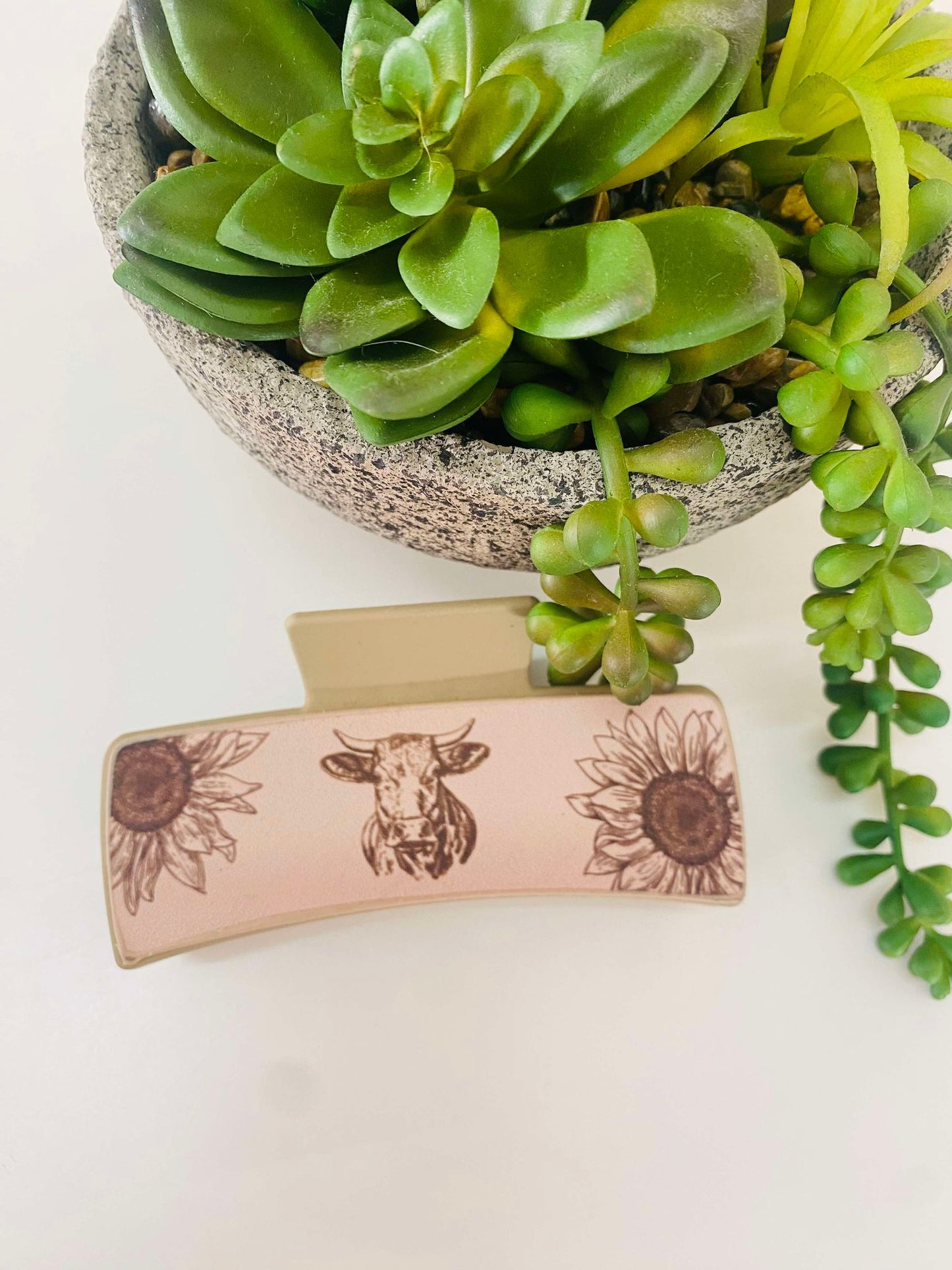 Square Design Hair Clip - Cowboy Cow