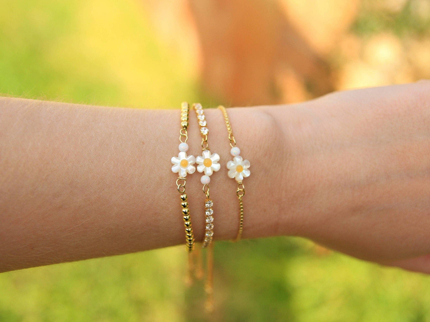 Gold Shell Daisy and Opal Bracelet