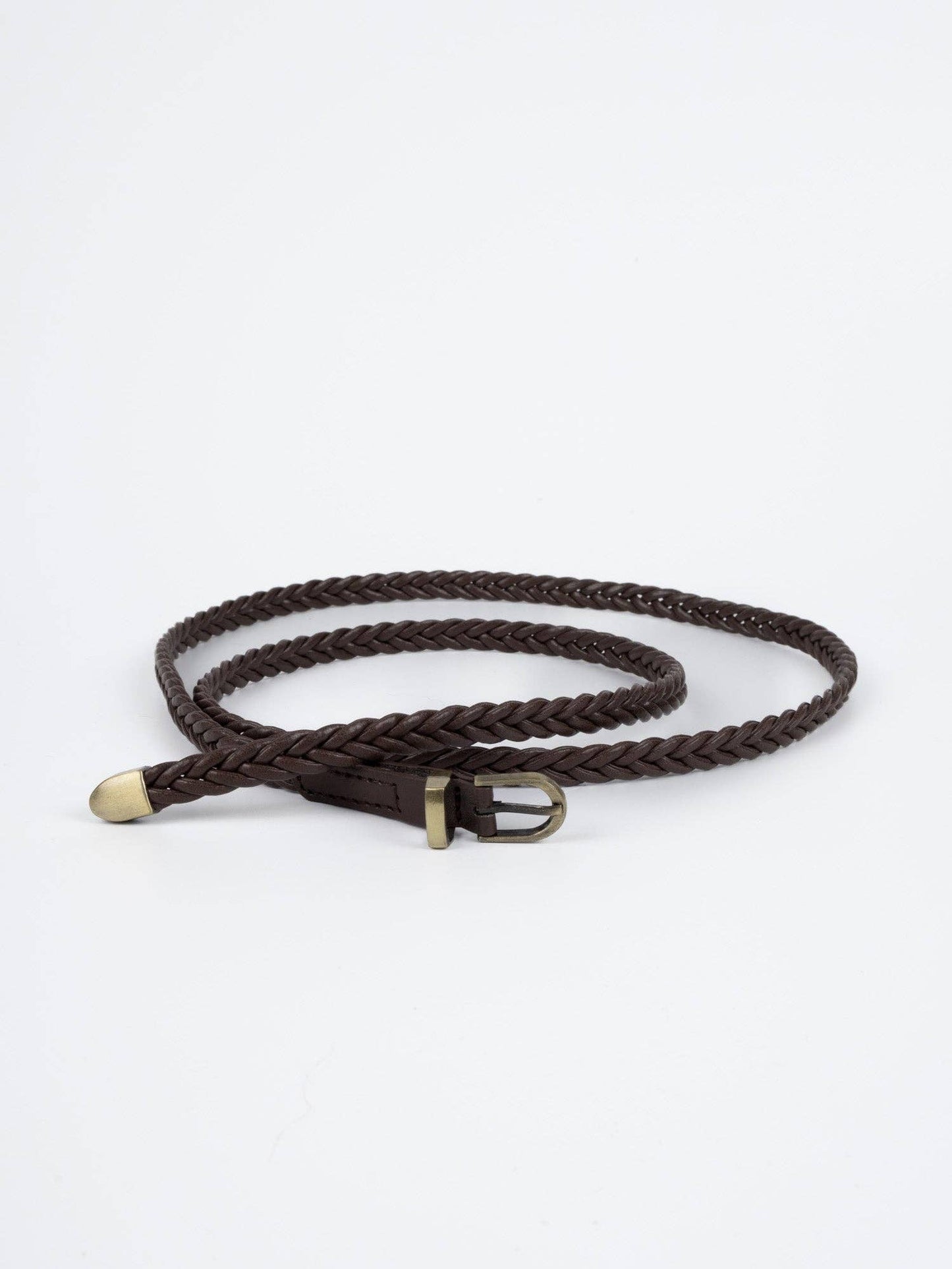 Vegan PU Leather Belt - Toulouse - Plaited Narrow - Gold / Chocolate - 100cm