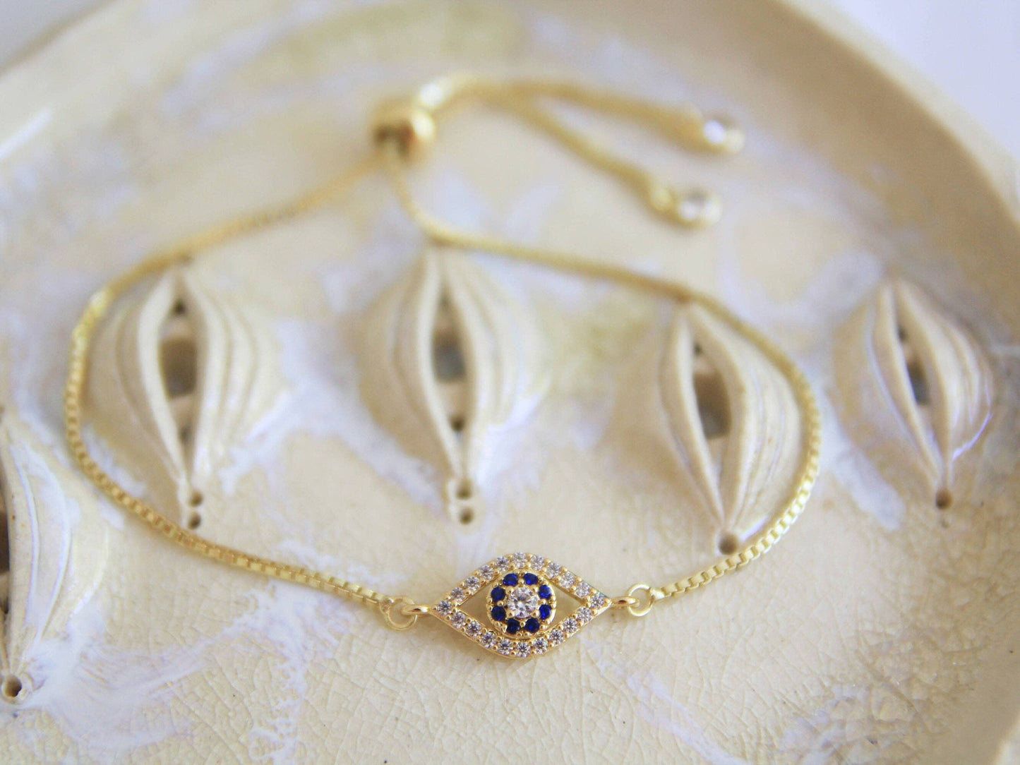 Gold Cubic Zirconia Evil Eye Bracelet