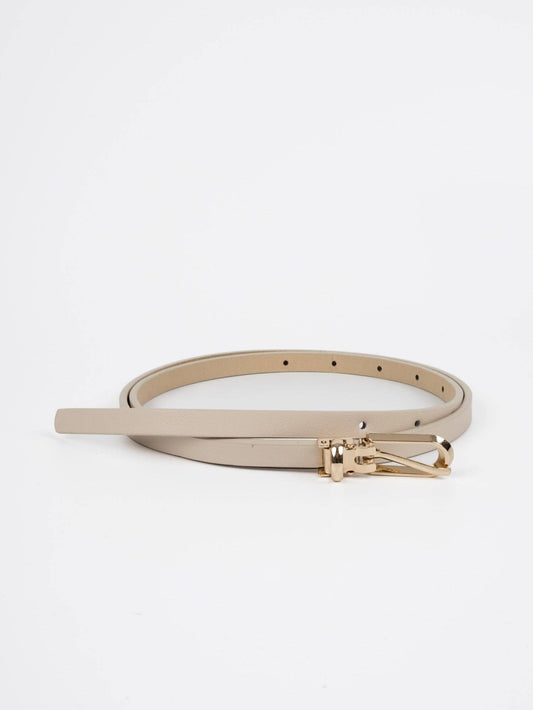 Leather Belt - Istres - Thin Classic Buckle - Gold / Beige