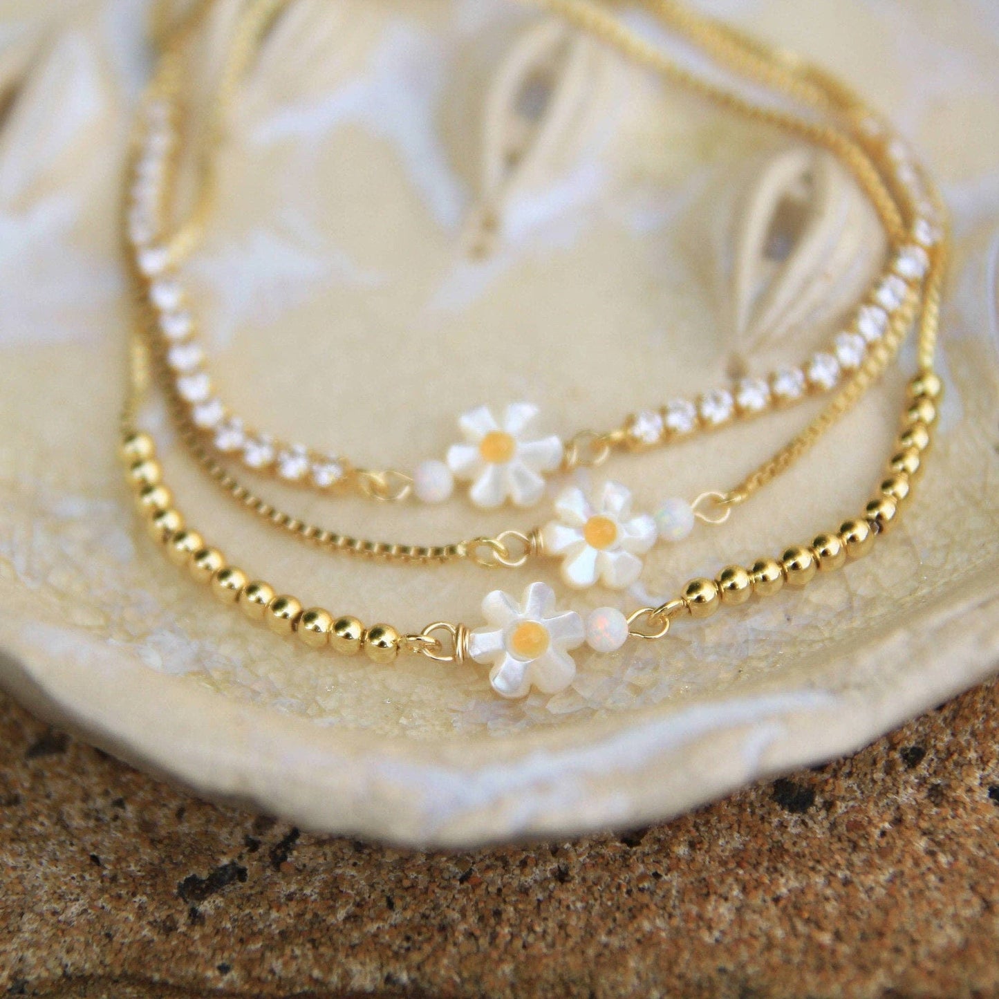 Gold Shell Daisy and Opal Bracelet