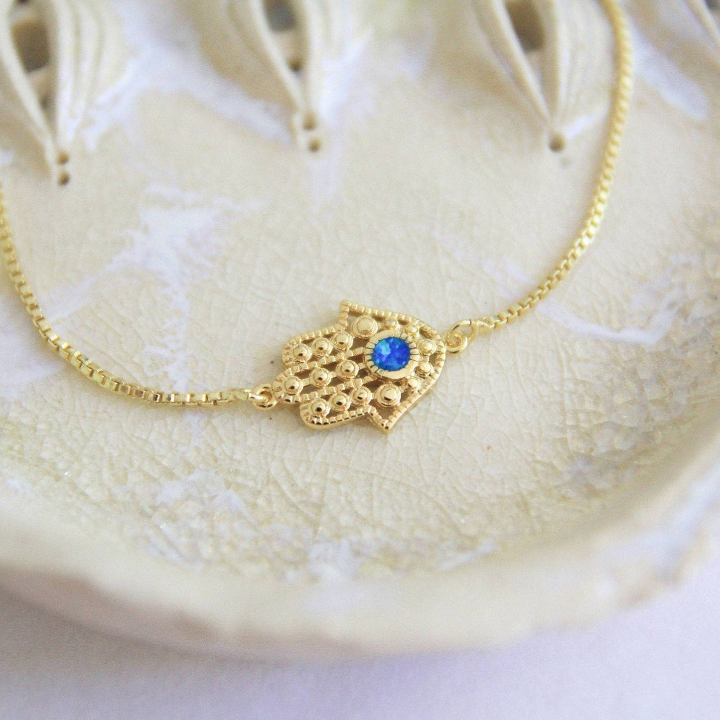 Gold Opal Hamsa Hand Bracelet