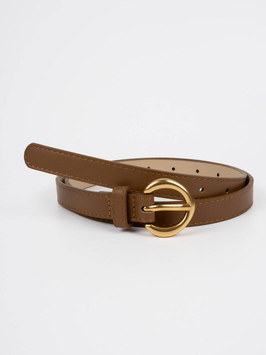 Leather Belt - Cannes - Classic Curved Buckle - Gold / Tan