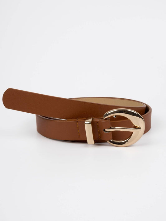 Leather Belt - Colmar - Classic Buckle - Gold / Tan