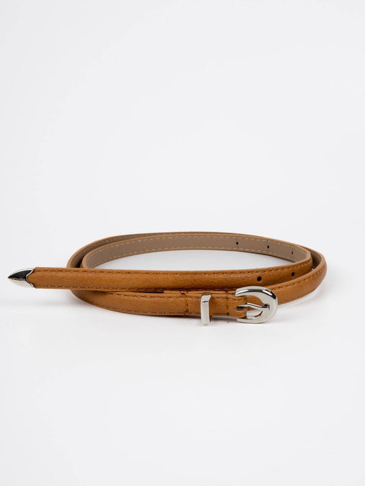 Leather Belt - Cholet - Classic Thin Buckle - Silver / Tan