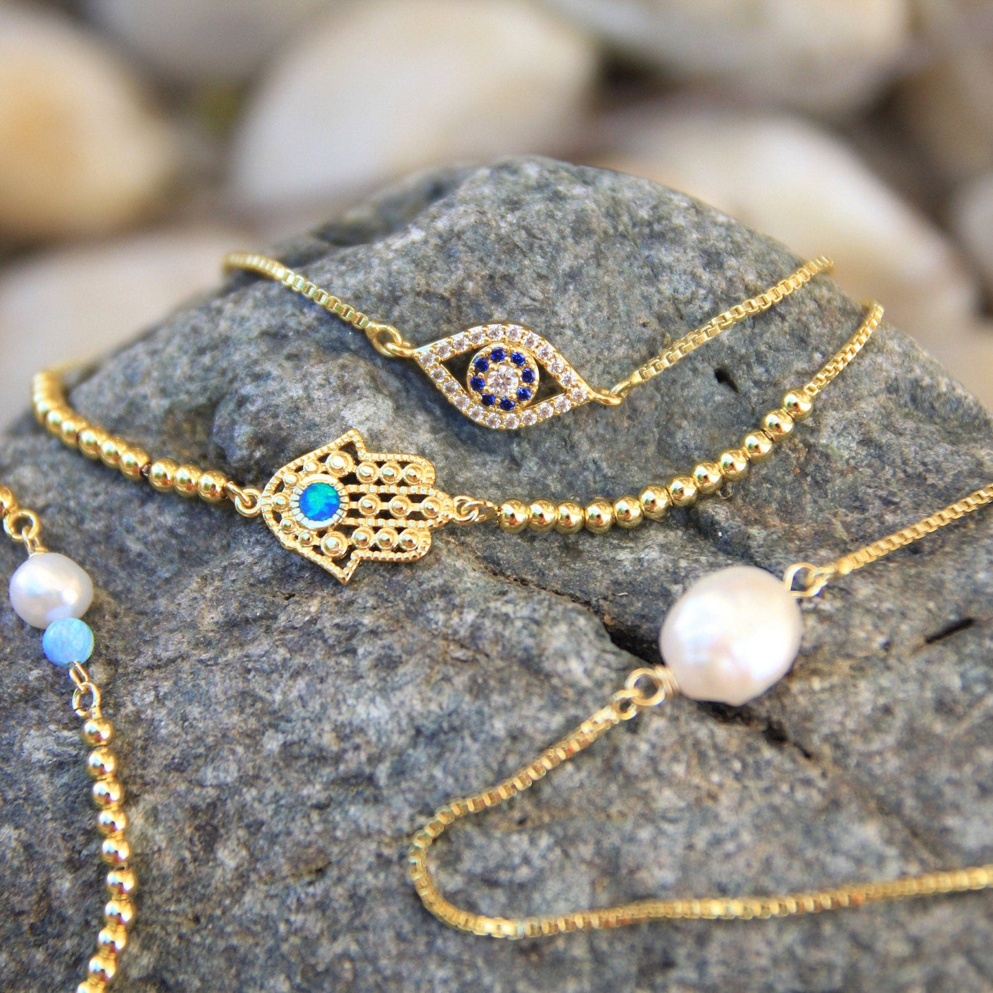 Gold Opal Hamsa Hand Bracelet