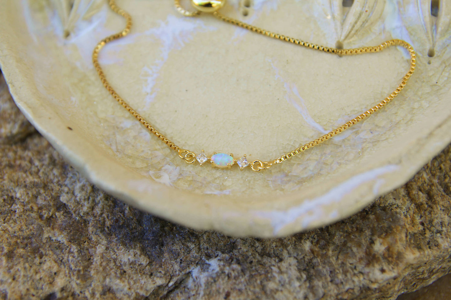 Gold Opal Bracelet - Sparkly Box Chain