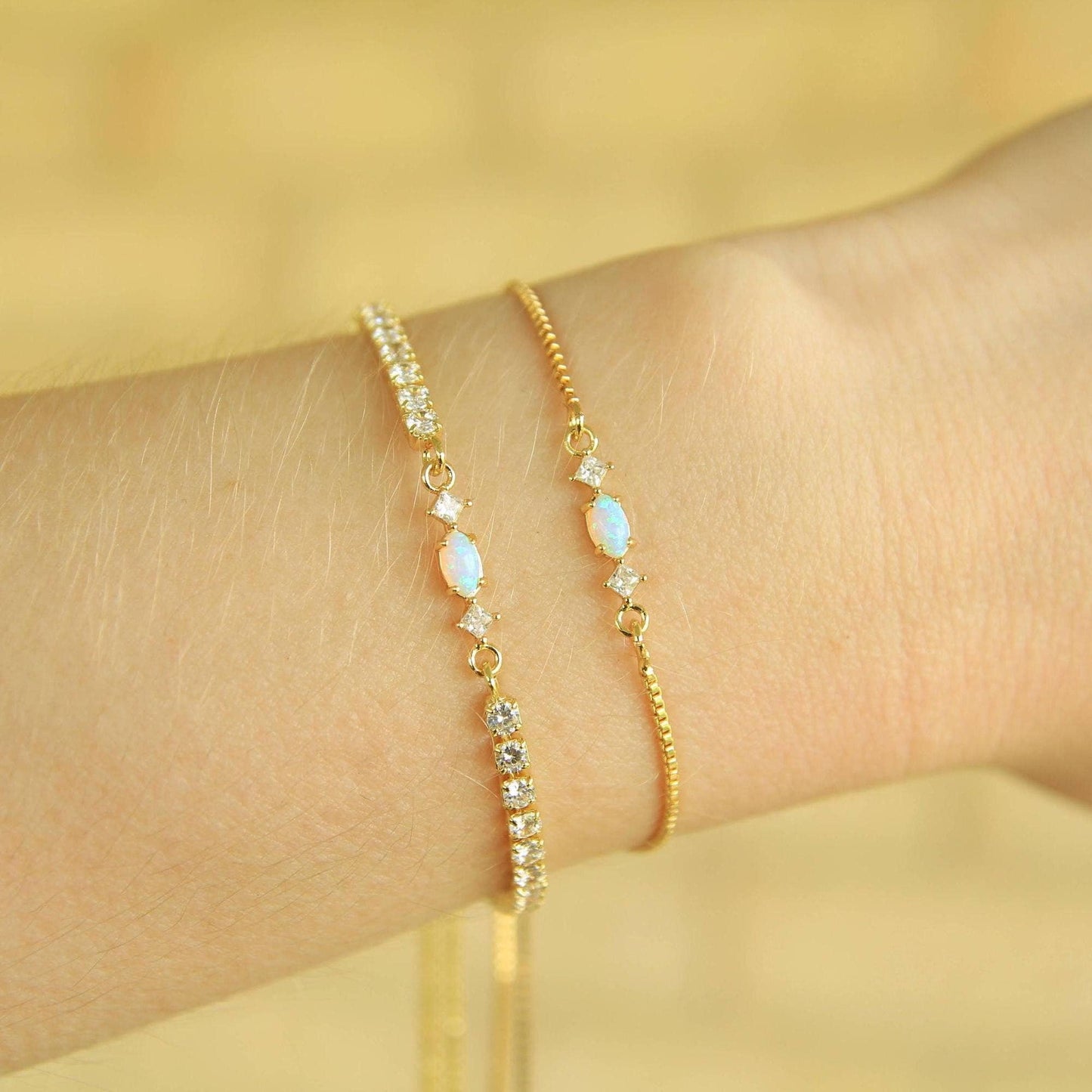 Gold Opal Bracelet - Sparkly Box Chain