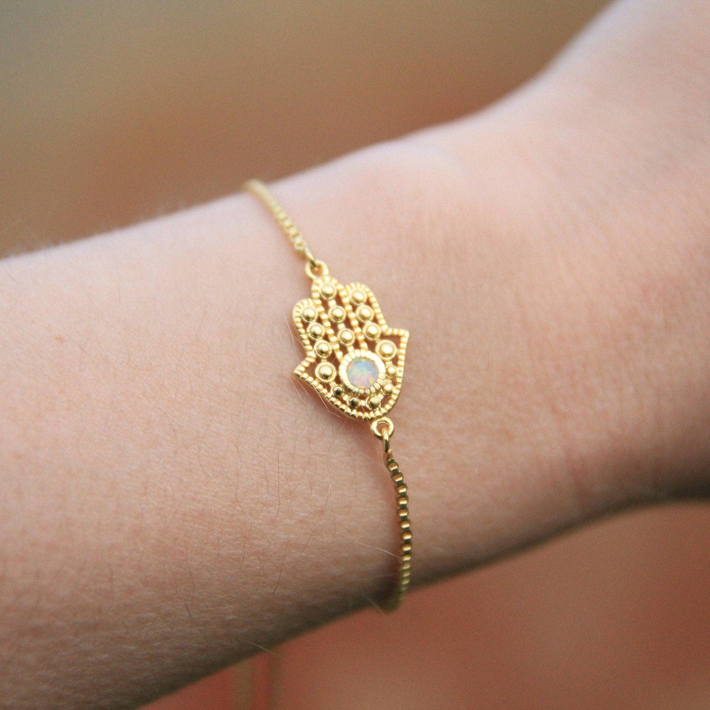 Gold Opal Hamsa Hand Bracelet