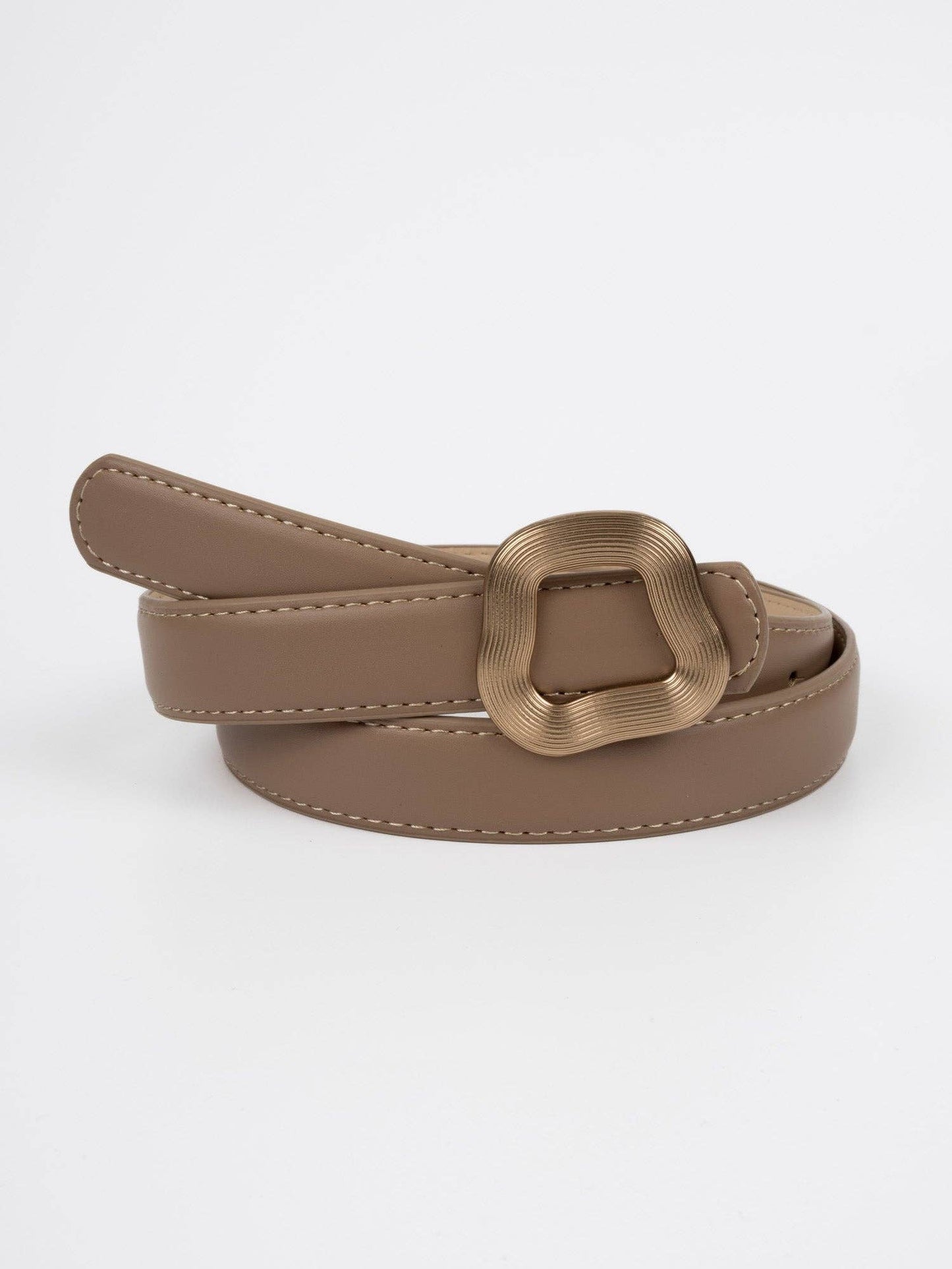 Leather Belt - Nanterre - Irregular Buckle - Gold / Biscuit