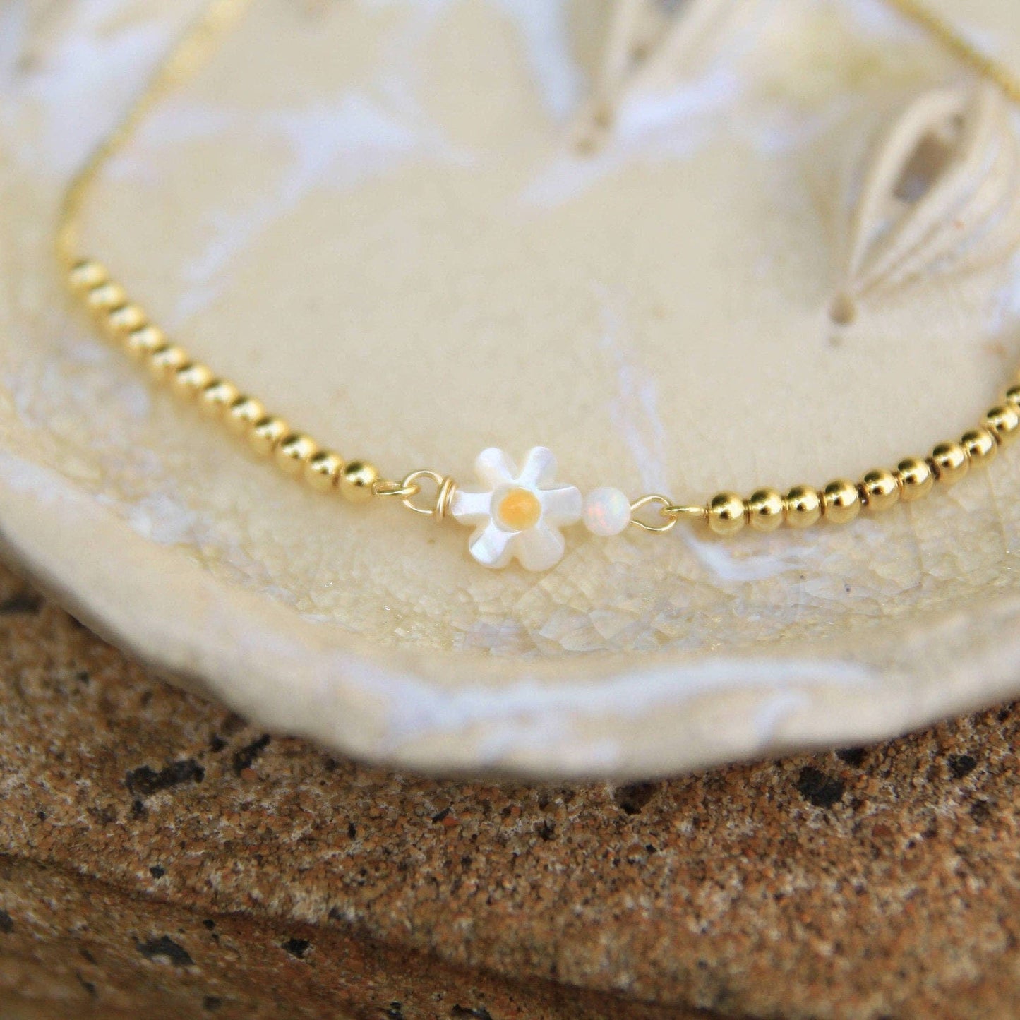 Gold Shell Daisy and Opal Bracelet