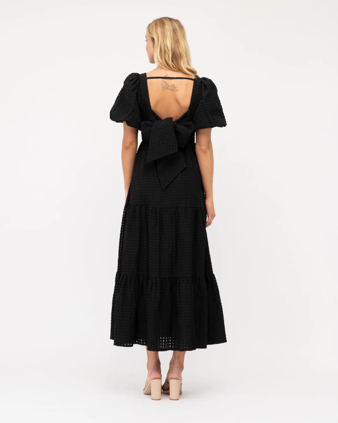 Black Balloon Sleeve Tiered Maxi Dress